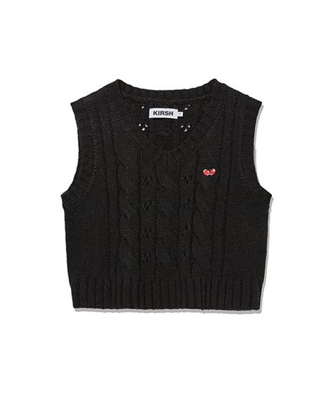 Musinsa Kirsh Small Cherry Cable Crop Knit Vest Black