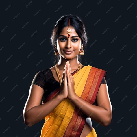 Premium Photo | Sri Lankan Young Tamil Woman Greeting Ayubowan Namaste Hand Gesture