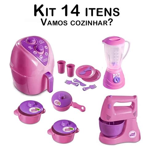 Kit Cozinha Infantil Airfryer Liquidificador Batedeira P Em Promo O