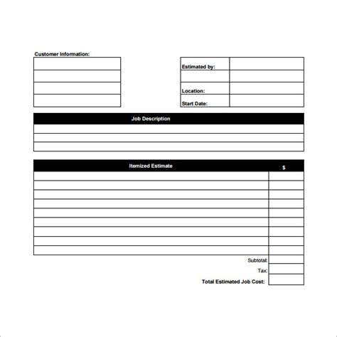 Free Printable Job Estimate Template Printable Templates