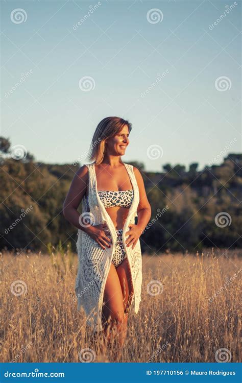 Woman On Bikini On The Countryside Stock Photo Image Of Nature
