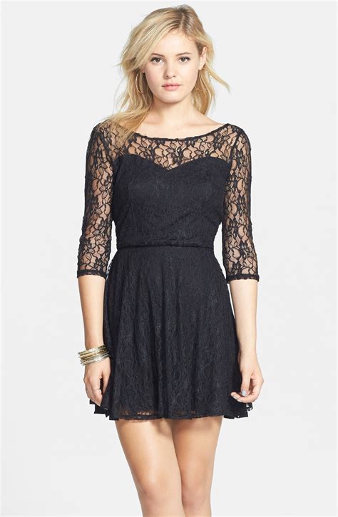 Bp Long Sleeve Lace Skater Dress Juniors Nordstrom