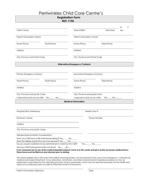 Free Printable Daycare Forms For Parents Free Printable