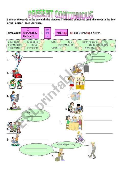 Present Continuous Esl Worksheet By Gghionul