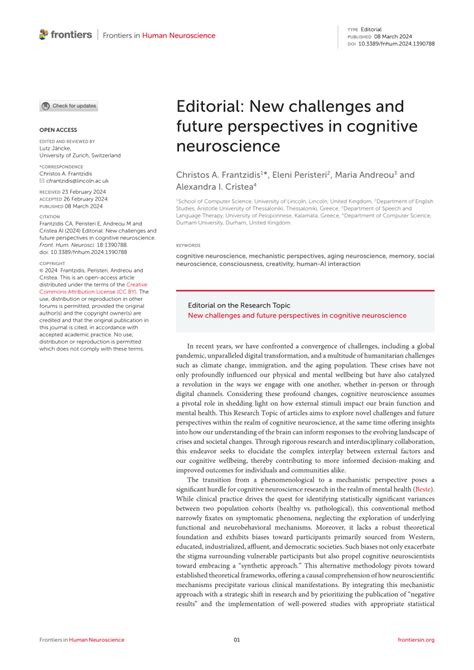 PDF Editorial New Challenges And Future Perspectives In Cognitive