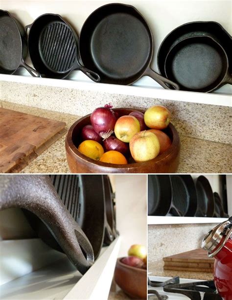 Easy Diy Cast Iron Skillet Storage Using A Picture Ledge Shelf From