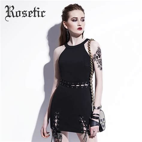 Rosetic Gothic Black Hollow Out Sleeveless Strapless Women Fashion