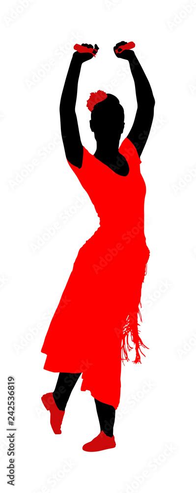 Attractive Spanish Girl Flamenco Dancer Vector Silhouette Hispanic