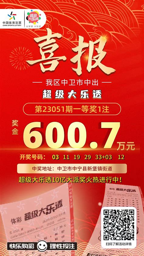 超级大乐透10亿大派奖第13期我区中卫市购彩者喜中超级大乐透一等奖1注奖金600 7万元 知乎