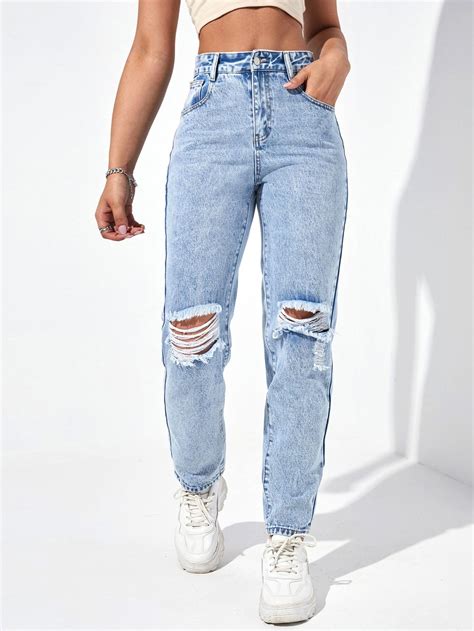 High Waist Ripped Frayed Mom Fit Jeans Artofit