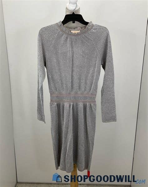 Nwt Tory Burch Sparkly Silver Ruffle Neck Sweater Dress Size M