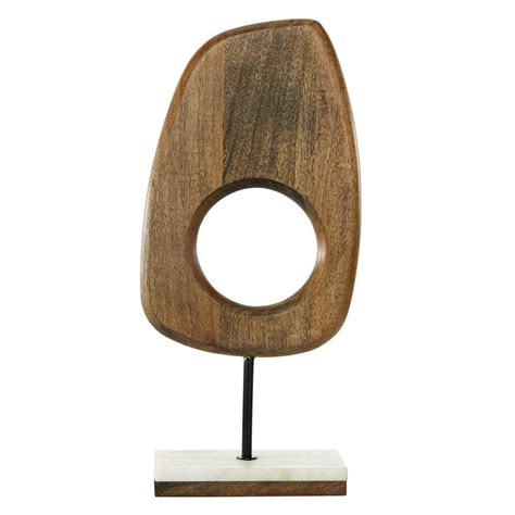 Litton Lane Brown Mango Wood Cut Out Abstract Sculpture With Marble