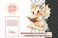 Baby Dragons Reading Books Watercolor Clip Art Bundle