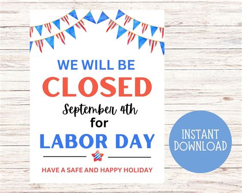 Closed For Labor Day Printable Sign Closed Sign Instant Etsy
