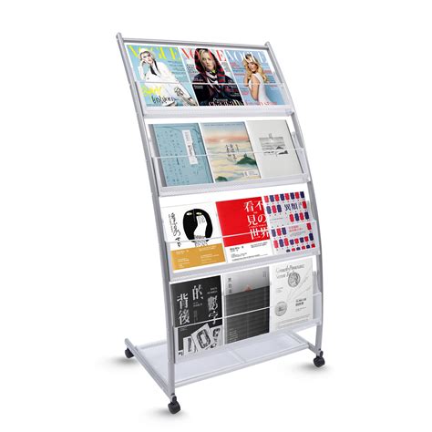 Rolling Magazine Rack Floor Standing Brochure Display Stand Holder For