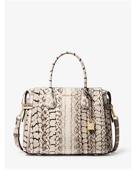 Michael Kors Mercer Medium Snakeskin Belted Satchel In Natural Lyst