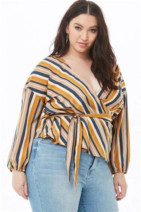 Plus Size Striped Surplice Top