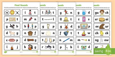 Final Sounds Illustrated Worksheets Teacher Made Twinkl