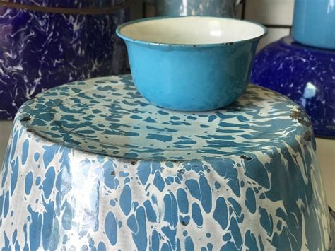 Fantastic Deep Blue And White Swirl Enamelware Bowl Basin Etsy