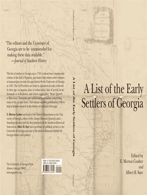 Fillable Online Dlg Galileo Usg A List Of The Early Settlers Of Georgia