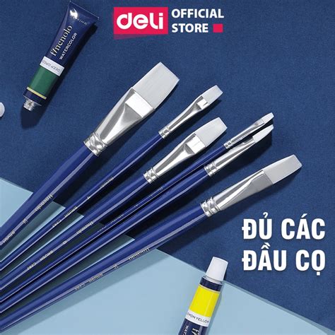 Cọ Vẽ Chuyên Nghiệp Deli Vẽ Màu Nước Bột Sơn Acrylic Đầu Nylon Cán Gỗ