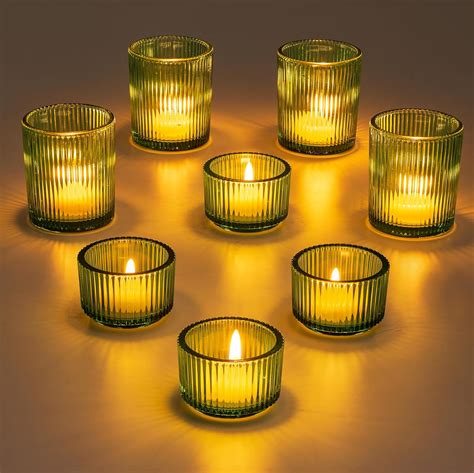 Glass Votive Tealight Candle Holder Glasseam Small Green Tea Light Holders Set Of 8