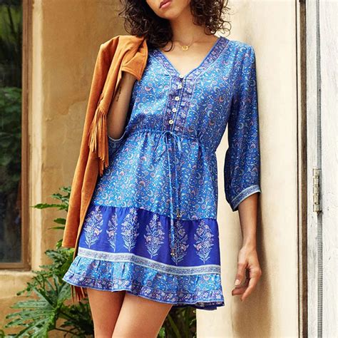 Jastie V Neck Sleeve Spring Summer Dress Floral Print Dresses Boho