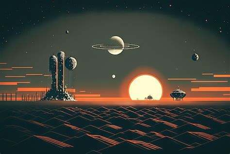 Premium AI Image | Retro styled scifi landscape with mountains Retro ...