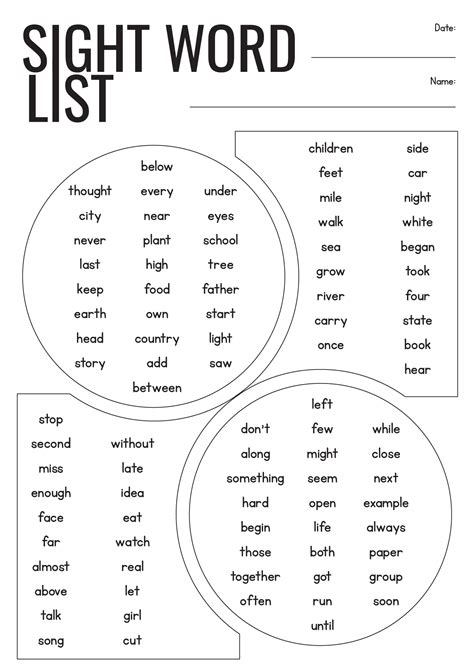 List Of Sight Words For Grade