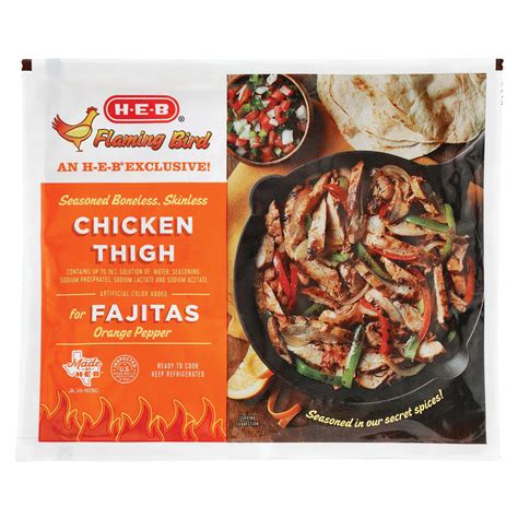 H E B Flaming Bird Seasoned Chicken Thighs For Fajitas Orange Pepper