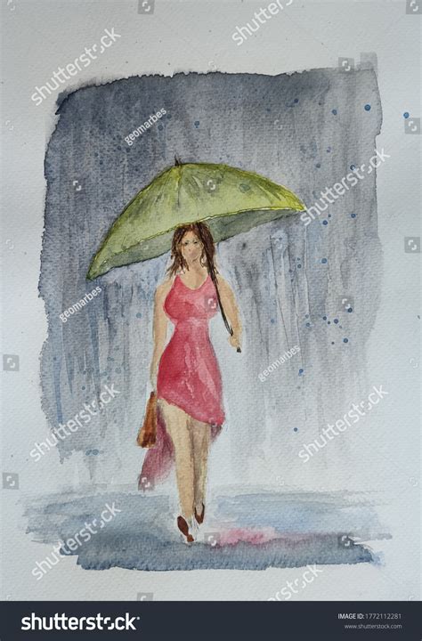 Woman Rain By Watercolor Painting Stock Illustration 1772112281 | Shutterstock