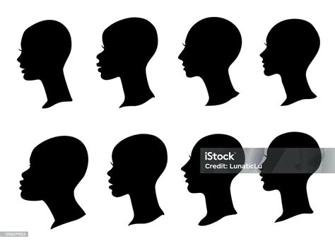 wanita profil siluet hitam  kepala botak set wajah vektor