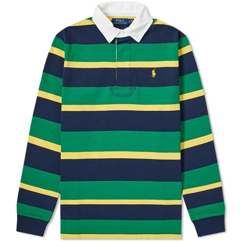 Polo Ralph Lauren Long Sleeve Striped Rugby Shirt English Green Multi