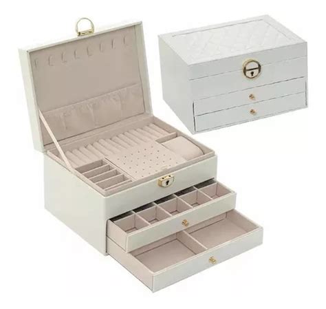 Caja Alhajero Organizador Joyas Anillos Con Cajones Y Llave Env O Gratis