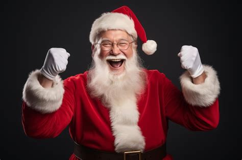 Happy Santa Claus Clapping His Hands On A Black Background Premium Ai