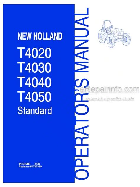 New Holland T T T T Standard Operators Manual Tractor