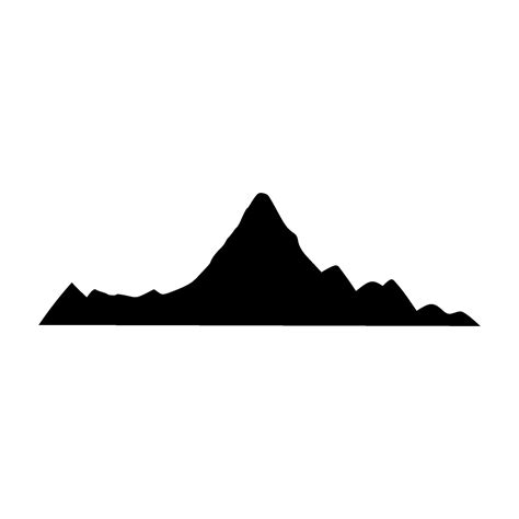 Mountain icon with snowy range silhouette. Alps, hill, black rock and white landscape, icy mount ...