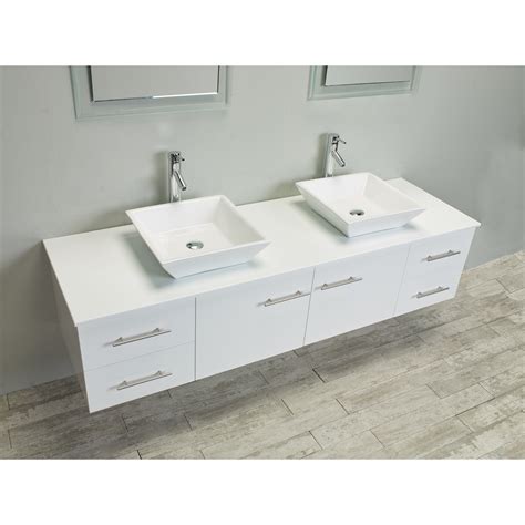 Eviva Totti Wave 60 Inch White Modern Double Sink Bathroom Vanity With