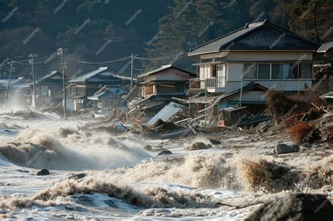 Premium Photo | Tsunami attack a coastal town after earthquake