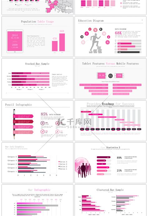 30套粉红色条形图ppt图表合集ppt模板免费下载 Ppt模板 千库网