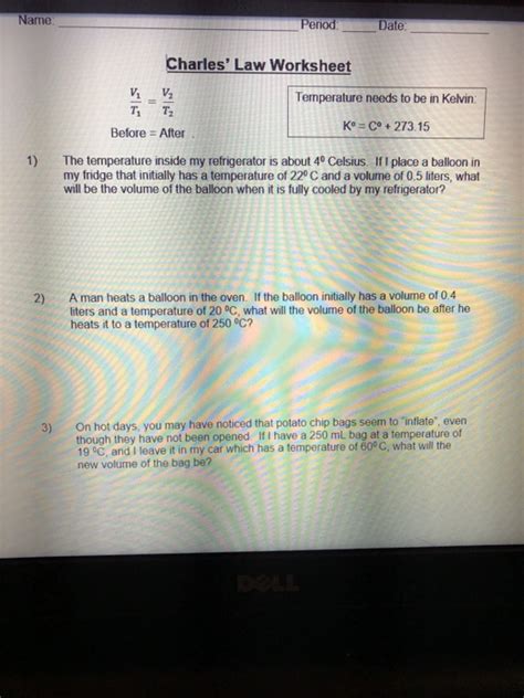 Solved Name Period Date Charles Law Worksheet V V Chegg