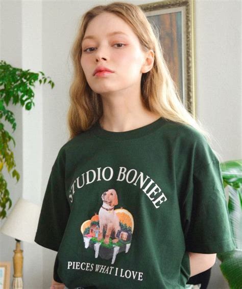 MUSINSA BONIEE Retro Retriever Collage Loose T Shirt Green Forest