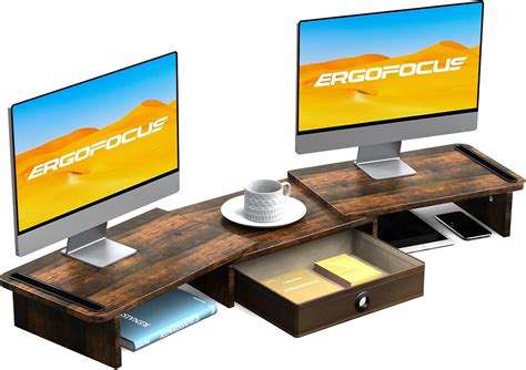 ErgoFocus Dual Monitor Stand Riser with Drawer-Adjustable Length and A ...