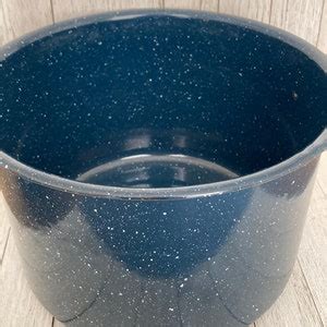 Vintage Dark Blue Speckled Graniteware Enamelware Round Stock Pot