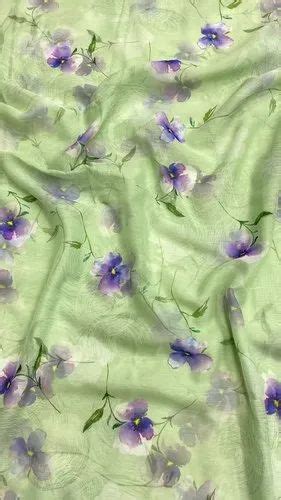 Polyester Flower Digital Printed Silver Chiffon Fabric Multicolour At