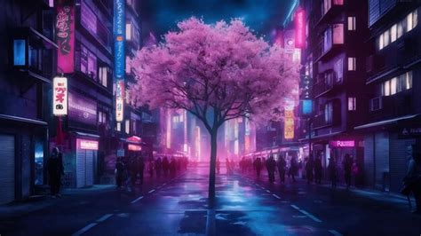 Premium Photo Fantasy Japanese Night View City Citycape Neon Pink