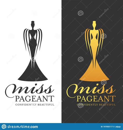 Miss Pageant Logo Black And Gold The Beauty Queen Pageant Wearing A Crown And Reaching For The