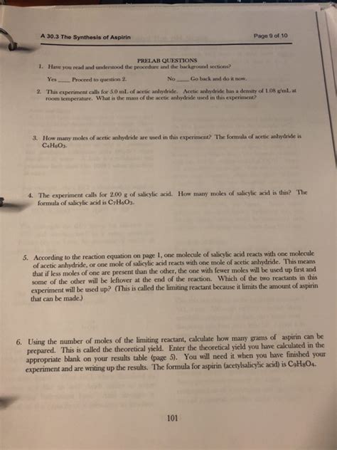 Solved A 30 3 The Synthesis Of Aspirin Page 9 Of 10 PRELAB Chegg