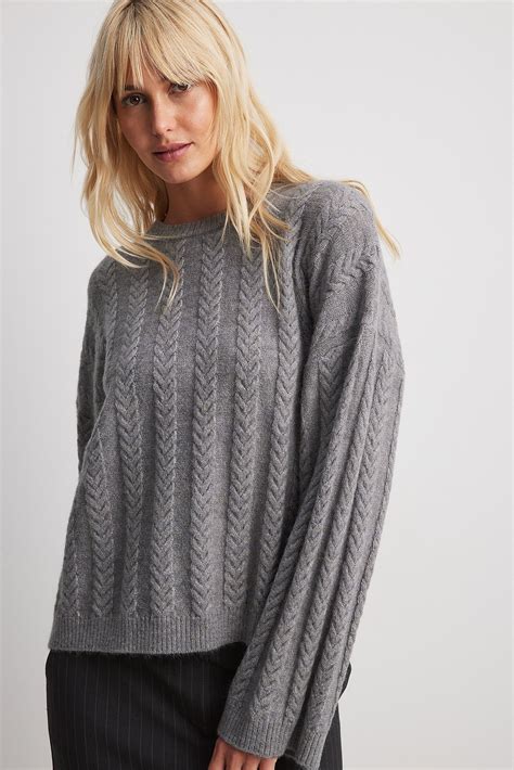 Oversized Knitted Cable Sweater Grey Na Kd