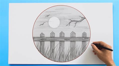 Landscape Drawing in a circle | Pencil Sketch drawing tutorial